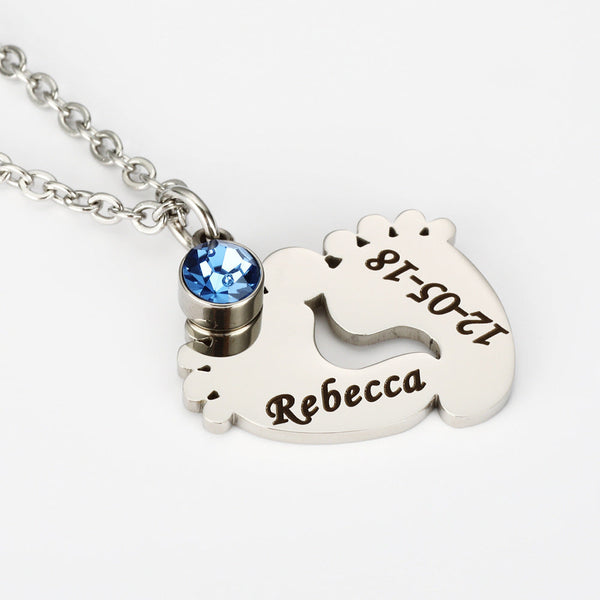 Custom Name Necklace Personalized Baby Feet Birthstone Engraved Name Necklace Mother's Day Jewelry