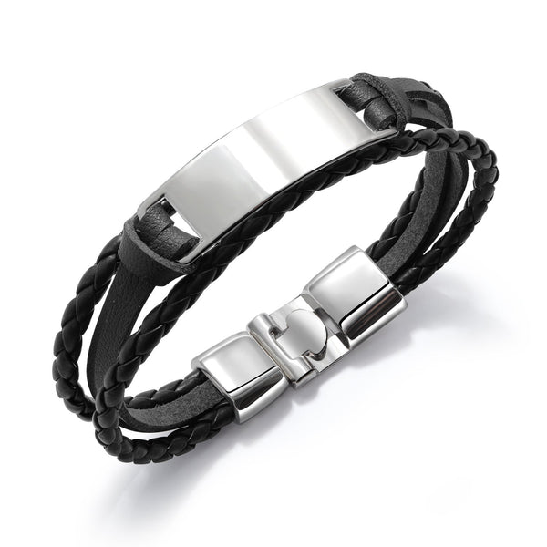 Mens Leather Bracelet with Magnetic Clasp Cowhide Multi-Layer Braided Leather Mens Bracelet For Boyfriend/Father/Husband/Grandpa