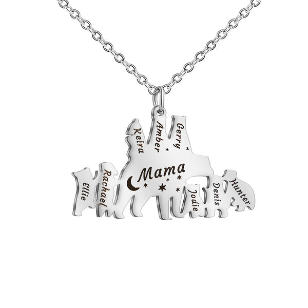 Personalized Mama Bear Mom Necklace  Custom 8 Names Pendant, Mothers Day Jewelry Gifts For Grandma Wife From Daughter Son Husband