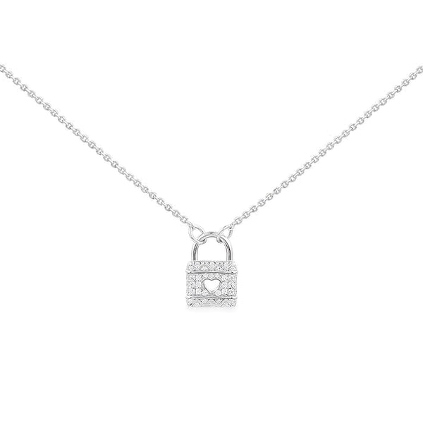 Silver 925 Hollow Heart Paved Lock Adjustable Necklace