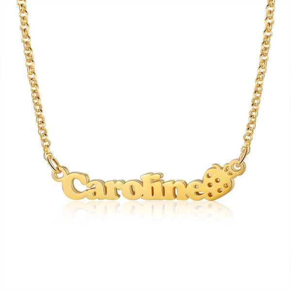 18K Gold Plated Strawberry Personalized Name Necklaces for Women Girls Kids Teens