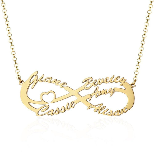Personalized Family Heart Infinity Necklace with 5 Names
