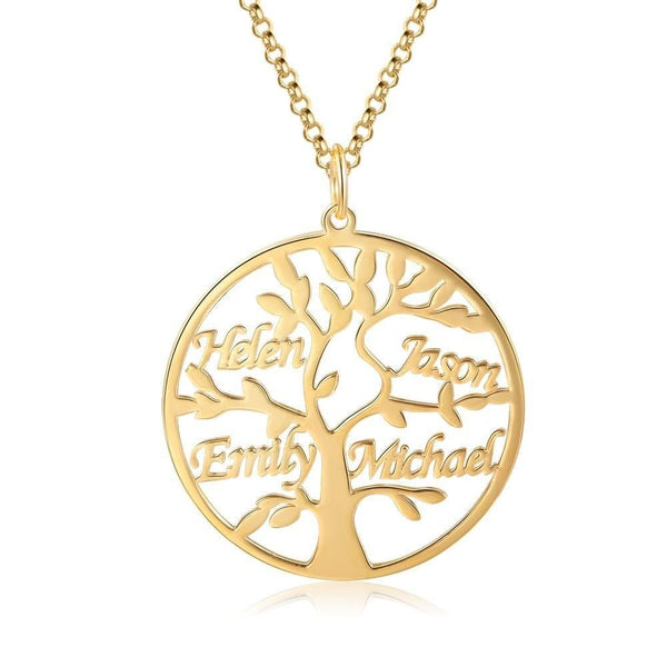 Family Tree Name Necklace Personalized with 4 names for Gift
