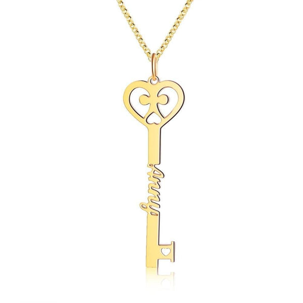 Heart Key Shaped Custom Name Necklace Gift For Her
