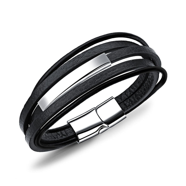 Herren Lederarmband mit Magnetverschluss Rindsleder mehrschichtig geflochtenes Leder Herrenarmband für Freund/Vater/Ehemann/Opa