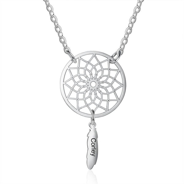 Personalized Dream Catcher Necklace with Engraving 1 Names for Her