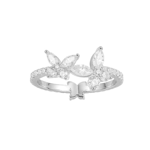 Fashion Double Sided Butterfly Ring Sterling Silver Encrusted Gemstones